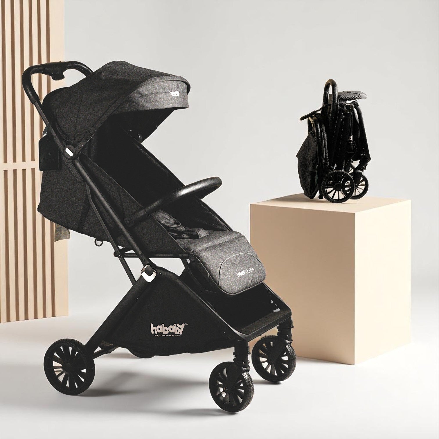 Hababy Ultra with NavBaby GPS | European Certified Baby Pram/Stroller for 0-3 Years (Auto Folding & Standing Stroller)