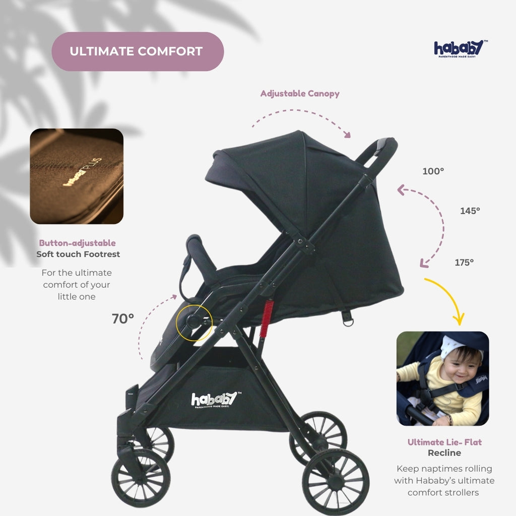 Hababy Plus with NavBaby GPS | European Certified Baby Pram/Stroller for 0-3 Years (Self -Standing Stroller)