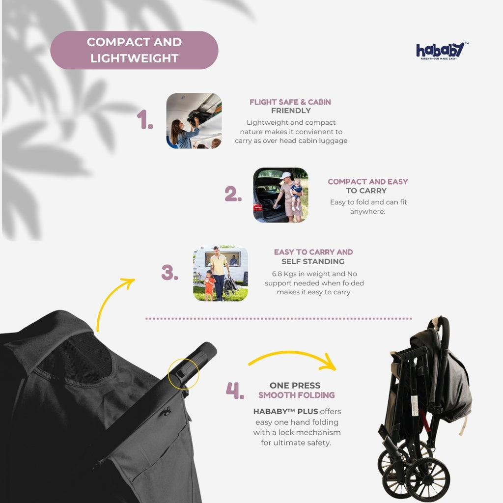 Hababy Plus with NavBaby GPS | European Certified Baby Pram/Stroller for 0-3 Years (Self -Standing Stroller)