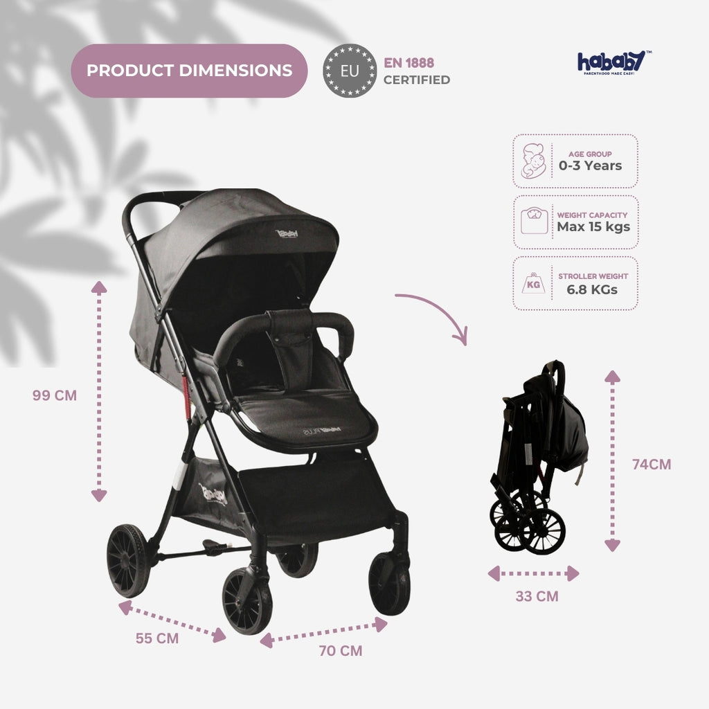 Hababy Plus with NavBaby GPS | European Certified Baby Pram/Stroller for 0-3 Years (Self -Standing Stroller)