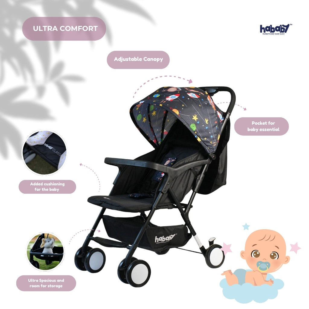 Hababy Classic Baby Stroller with NavBaby GPS | Foldable Lightweight Pram for Newborn/Toddler 0-3 Years
