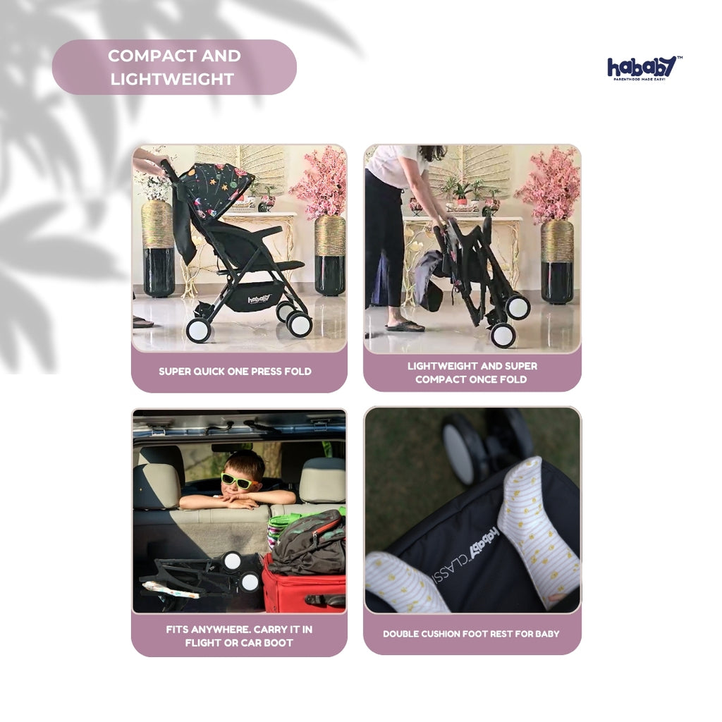 Hababy Classic Baby Stroller with NavBaby GPS | Foldable Lightweight Pram for Newborn/Toddler 0-3 Years