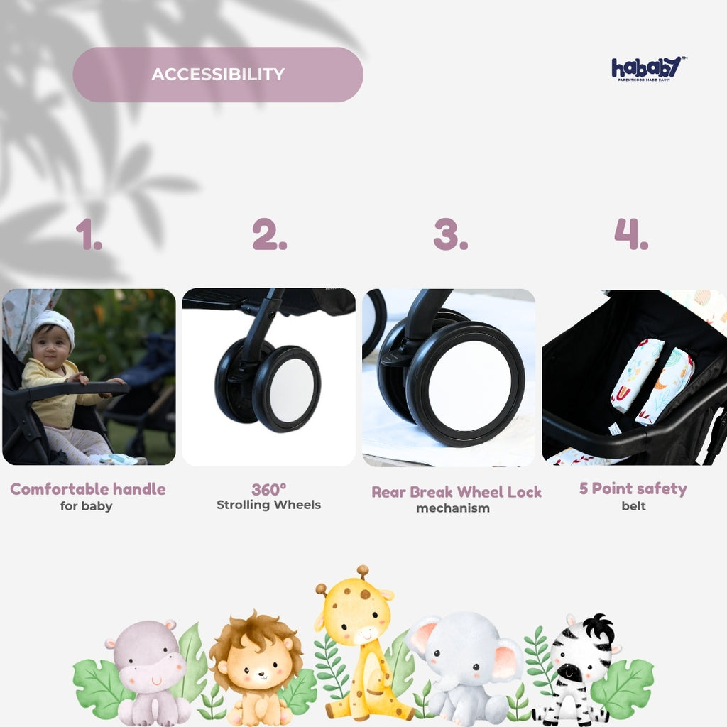 Hababy Classic Baby Stroller with NavBaby GPS | Foldable Lightweight Pram for Newborn/Toddler 0-3 Years