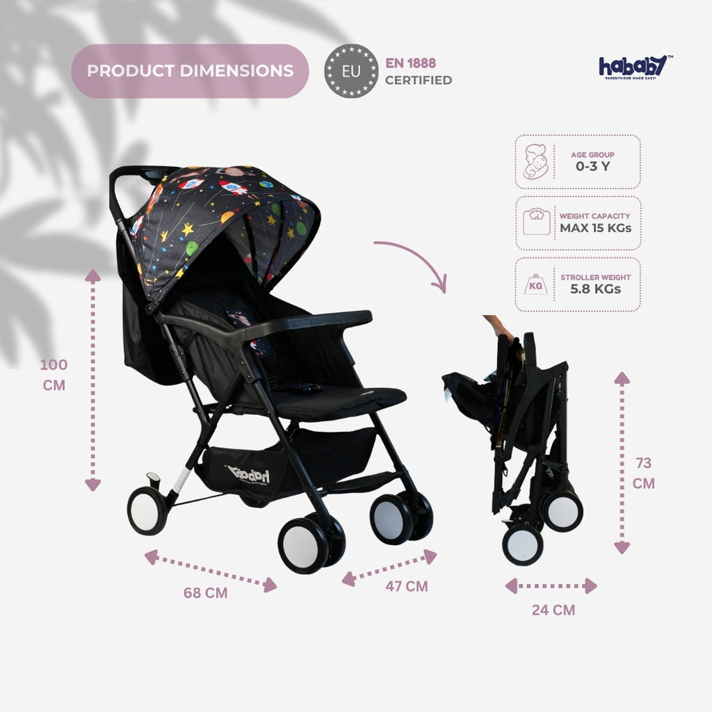 Hababy Classic Baby Stroller with NavBaby GPS | Foldable Lightweight Pram for Newborn/Toddler 0-3 Years