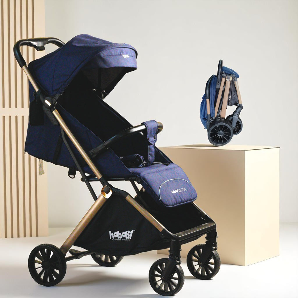 Hababy Ultra with NavBaby GPS | European Certified Baby Pram/Stroller for 0-3 Years (Auto Folding & Standing Stroller)