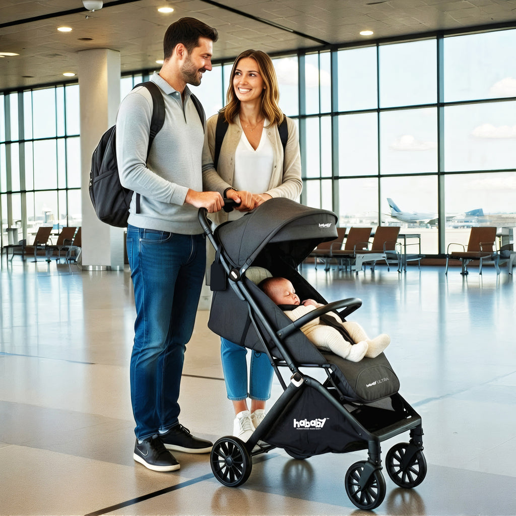 Hababy Ultra with NavBaby GPS | European Certified Baby Pram/Stroller for 0-3 Years (Auto Folding & Standing Stroller)